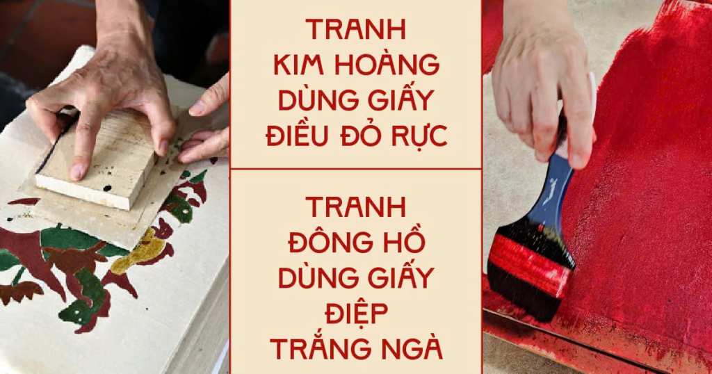 Tranh Kim Hoàng nền đỏ son truyền thống của làng Kim Hoàng
